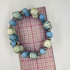 Beaded Memory Wire Bracelet Pastel Blue Pale Green Silver Beads Gift Box 1950s