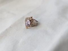 VTG SterlingSilver FAS Marcasite Amethyst Shield RingS6.5 February Birthstone