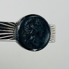 Vintage Black Cameo Head Silver Tie Bar Clasp 1 5/8”