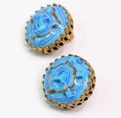 Miriam Haskell Venetian Pinched Art Glass Necklace And Earrings Blue Gold Swirl