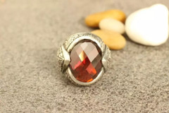 Mid-Century Filigree Style Vivid Red Fancy Shape Ruby Men’s Solitaire Fine Ring