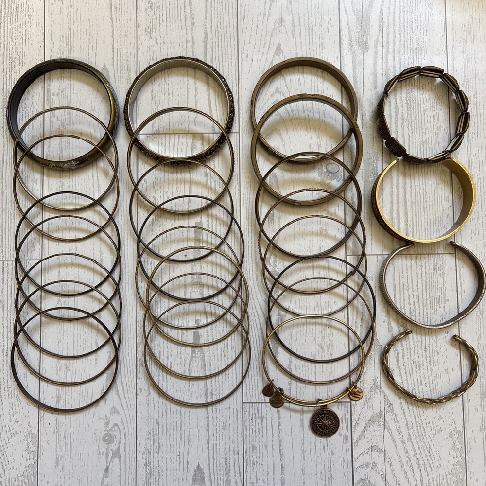 Vintage Style Bangle Bracelet Lot Copper Bronze Brass Tone Mixed Metal Stack