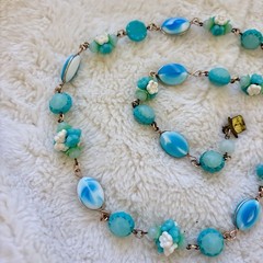 Vintage 1950s Mid Century West Germany Handcrafted Turquoise Beaded Necklace 24”