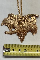 Goldtone GRAPE LEAF Cluster Large Pendant Necklace