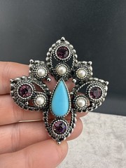 Vintage Brooch Lot Stones Avon Tree Gold Tone