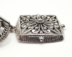 Napier Two Chain with Square Floral Filigree Ornate Silver Tone Pendant Necklace