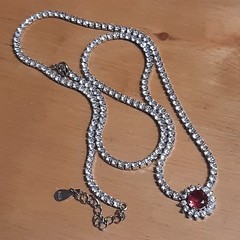 Vintage Sterling Silver Halo Pendant Tennis Necklace 18In Cz OLD STOCK 925 A24