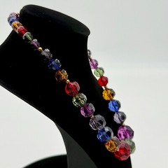 VTG Jewel Tone Bead Necklace Cut Multi Color Blue Green Red Purple Acrylic 18″L