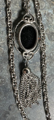 Vintage 30″ Silver Tone Double Strand Glass Cameo & Tassel Pendant Necklace
