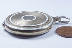 VANITY MIRROR LOCKET PENDANT – ANTIQUE SILVER ENAMEL c1906 VERY GOOD QUALITY