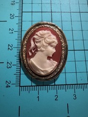 Vintage Carved Shell Cameo Brooch Pendant Lady Portrait Gold Tone Frame