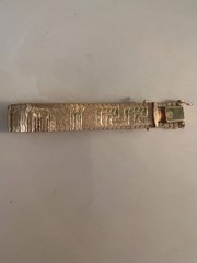 Vintage 14K Gold Greek Key Bracelet Green Inlay 8 Box Clasp 30g Estate. Jewelry