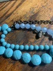 FOSSIL 3 Strand 24” Necklace Rhinestone Turquoise Blue Beads MOP BUTTERFLY & BEE