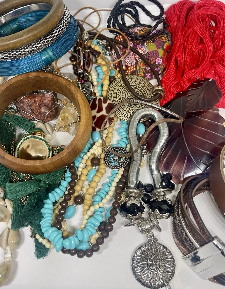 20 + Piece Boho Bliss Starter Pack Mixed Jewelry Lot Gemstone Wood Grass Metal
