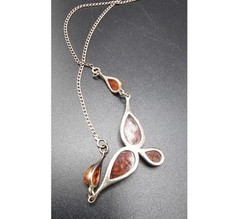Vintage Baltic Amber & .925 Sterling Silver Teardrop Bib Necklace