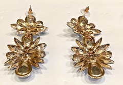 Huge DANGLE DROP Earrings Open Back Vintage Glass & Acrylic Stones 3.5 in. long