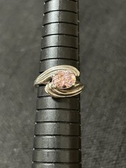 Vintage 925 Sterling Silver Oval Pink Cubic Zirconia Wide Swirl Setting Size 7