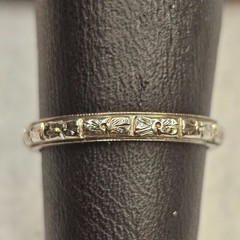 Antique BELAIS 18K White Gold Engraved Wedding Band Ring Art Deco Size 5.5