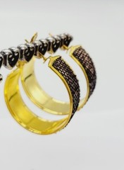 Women’s Hoop Earrings Brown Sequin & Gold tone 1.25 in Chunky