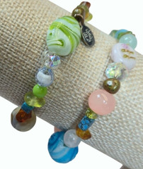 Vintage Cookie Lee Art Glass Beaded Bracelets set of 2 Designer Jewelry Signed