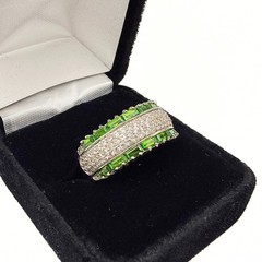 Contemporary Marked Sterling Silver Iolite Topaz Triple Row Ring Sz 10.75