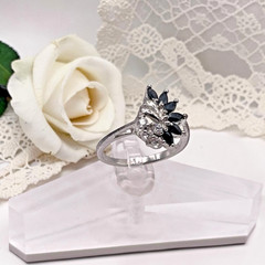 Vintage RJ Graziano 925 Sterling Silver Blue & White CZ Cocktail Ring, size 8.25