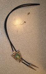 Vintage Bell Cabochon Turquoise mix with Sterling Silver Thunderbird Bolo Tie