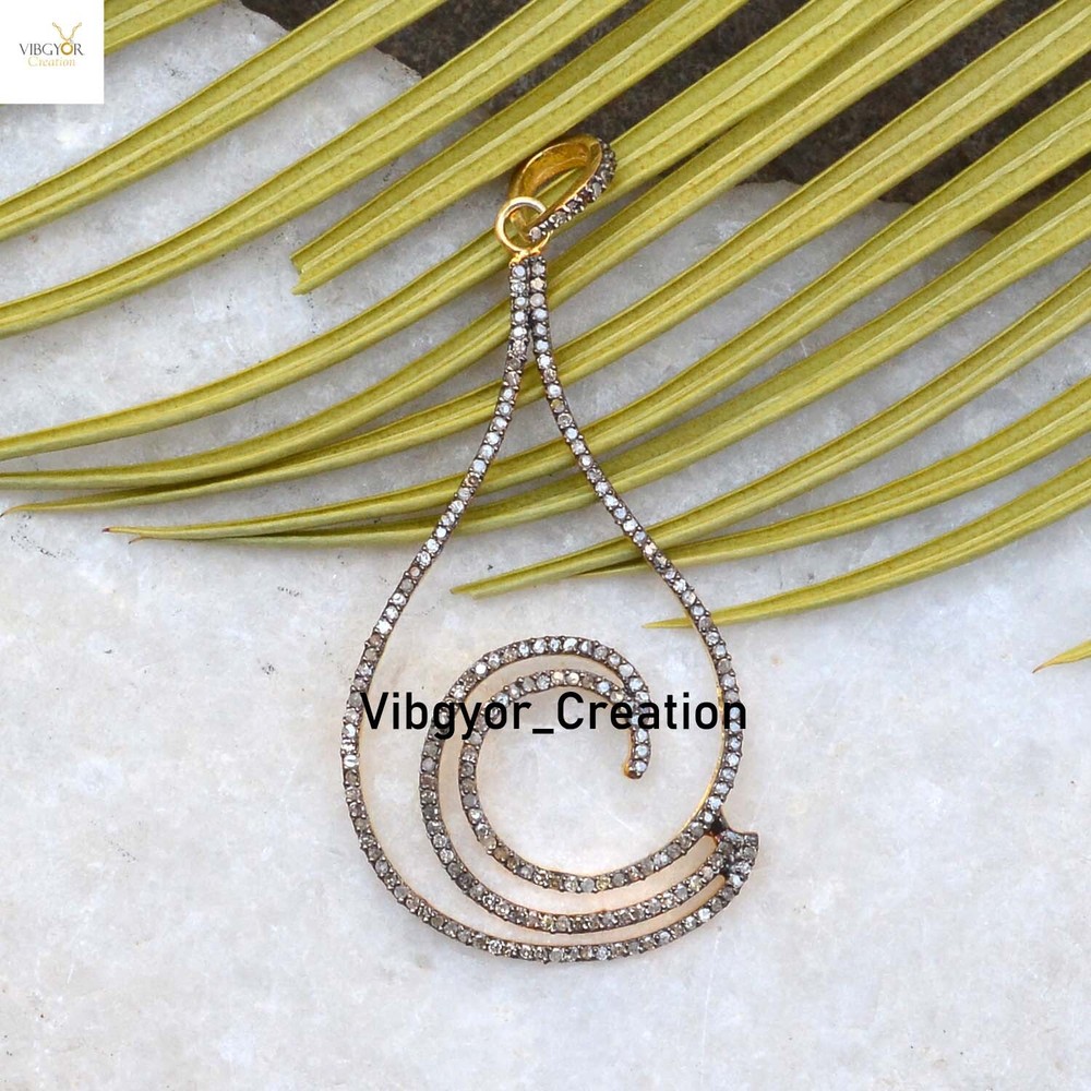 Natural Pave Diamond Pendant Handmade 925 Silver Necklace Gold Vermeil Jewelry