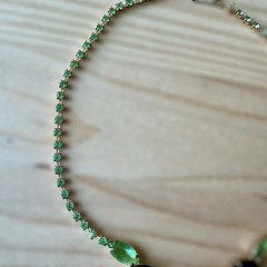 VTG MCM 1950s Necklace 14.5 Inch Green Rhinestone Emerald Glass Cabs Gold Plated