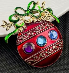Christmas Red Ornament Brooch Box included