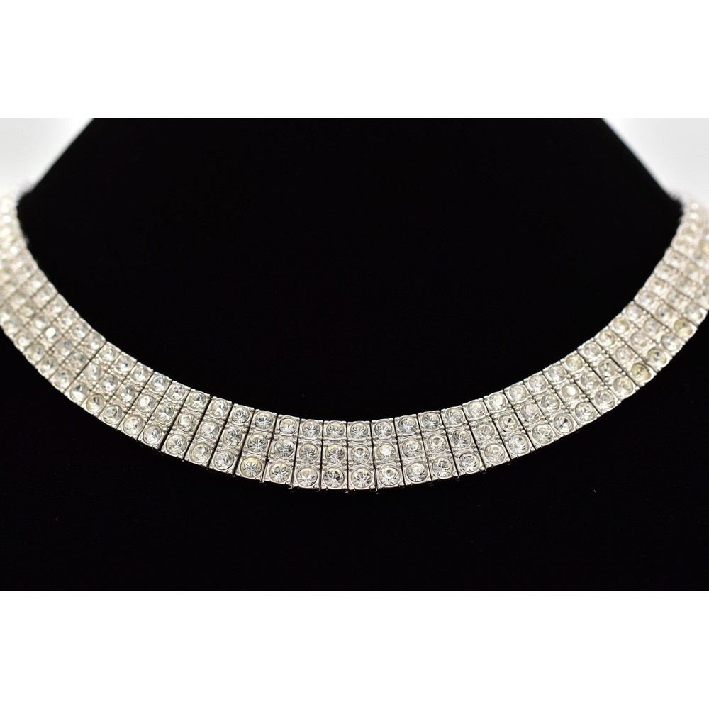 Vintage Crystal Collar Necklace Pave Rhinestone Crystal Sparkle Heavy Y2K BinBD