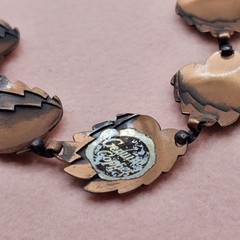 Vintage Copper Leaf Panel Link Bracelet Sz 7.5 Original Sticker Western