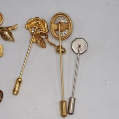 Lot of 6 Costume Jewelry Lapel Stick Pins 1950’s-1970’s