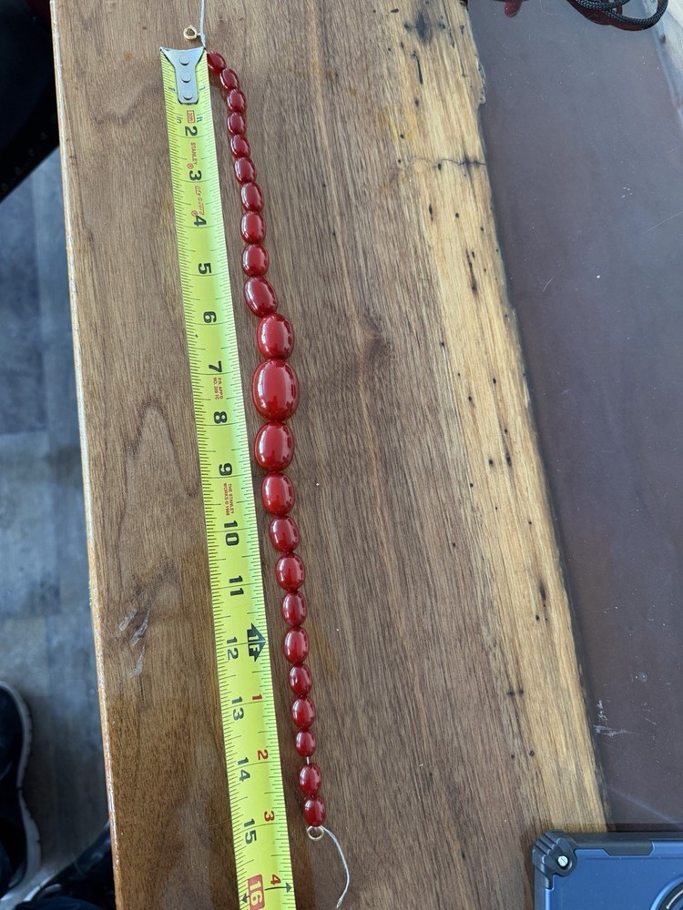 Wonderful Amber Cherry Bakelite Necklace 57 Grams (10 Beads Have No Marble)