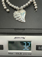 Sterling Silver Ball Bead Chain Necklace W Heart Pendant , Taxco 8mm 20” 32g