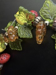 Vintage Plastic Acrylic Resin Fruit Salad Charm Bracelet Colorful Beads Silver