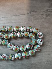 Vintage Cloisonne Chinese Enamel Blue Green Flower Beaded Necklace 23″