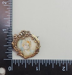 Victorian 15k 18k Yellow Gold Handmade Brooch Hand Painted Blonde Red Head Woman
