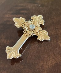 Cross Brooch Jane Davis Signed 1998 AOL Angels of Love Gold Tone w/Rhinestone’s
