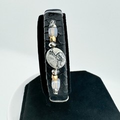 Vintage Leather Cuff Bracelet with Agate Stone Boho Southwestern Style Retro