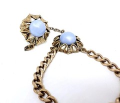 Blue Lucite Cabochon Slave Bracelet & Ring Set Adjustable Vintage Jewelry