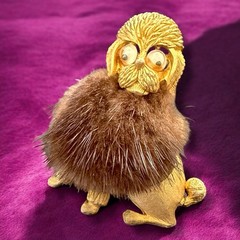 JJ Jonette Brooch Pin Dog Fur Mink Figural Googly Eyes Vintage Signed