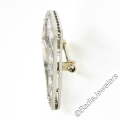 Antique Art Deco Platinum Old Cut Diamond w/ Emeralds Open Geometric Brooch Pin