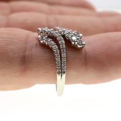 Designer 10k Solid White Gold 1ct Natural Diamond Double By-Pass Ring Size 8.5
