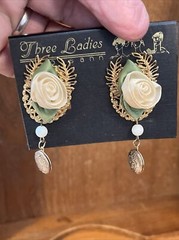 Vintage Three Ladies Rose clip earrings with dangle lockets