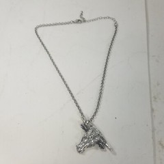 Vintage 90s Silver Tone Bull Head Horns Longhorn Repurposed Pendant Necklace