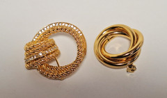 1 Vtg Christian Dior 1970s Knot Brooch & 1 Gold-Tone Intertwined Circle Brooch