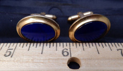 BEAUTIFUL Mid Century CORRECT QUALITY GOLD PLATED with Unk BLUE STONE CUFFLINKS