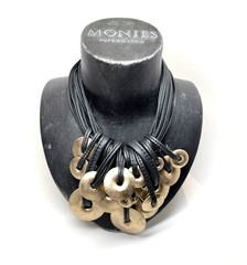Gerda Lynggaard Monies Black Leather Fringe & Gold Wood Rings Necklace