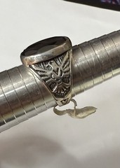 VINTAGE LARGE STERLING SILVER & HEMATITE THUNDERBIRD RING WHEELER MFG CO SIZE 9